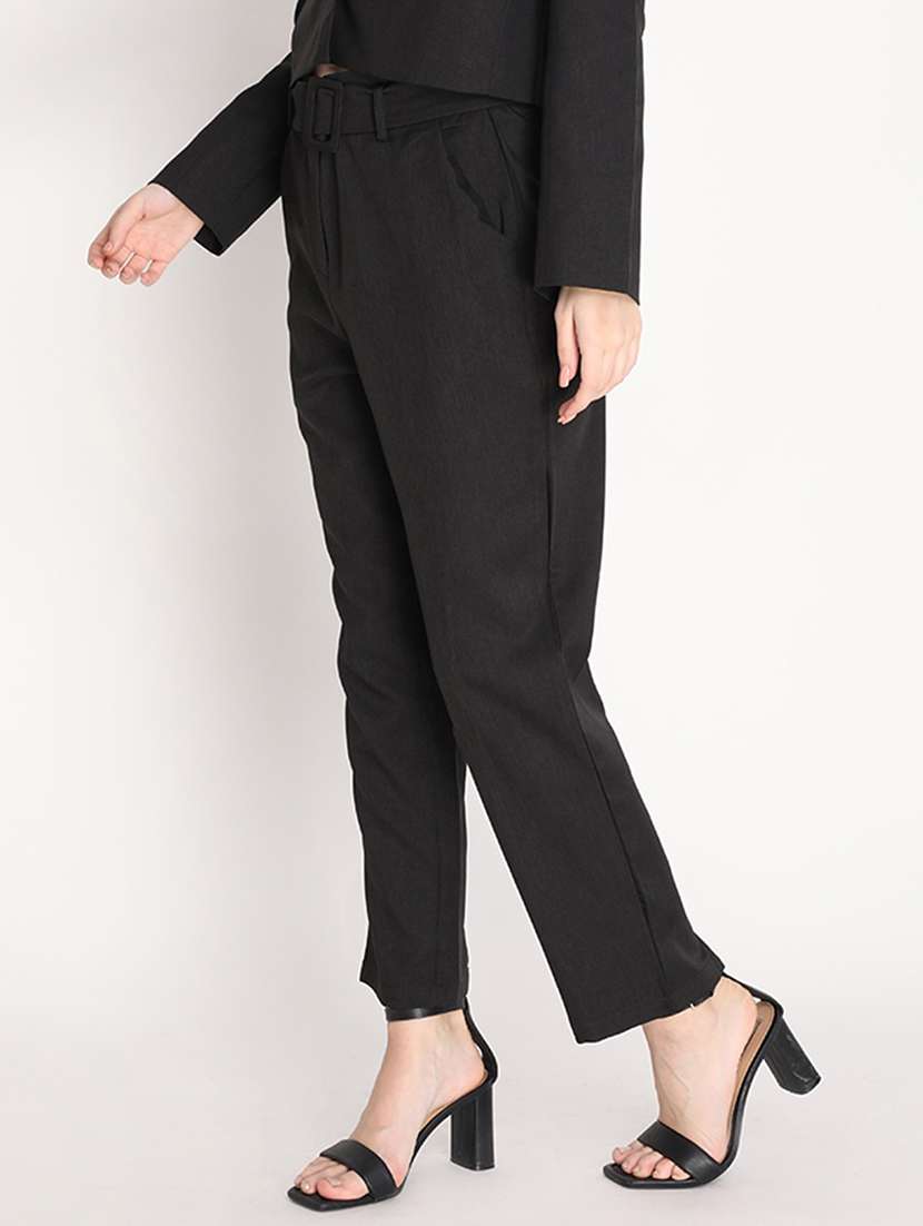 women mid-rise black solid track pant - 20683931 -  Standard Image - 1