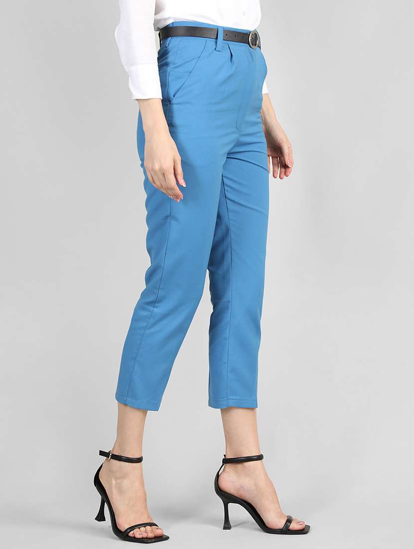 women mid-rise blue solid track pant - 20683933 - Standard Image - 1