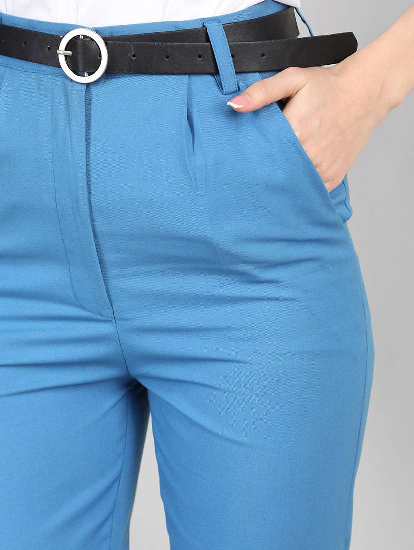 women mid-rise blue solid track pant - 20683933 - Standard Image - 4