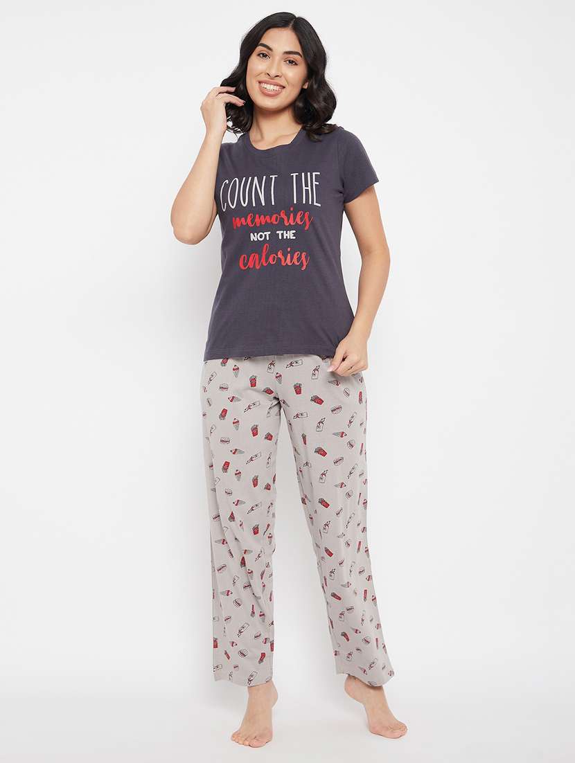 women printed shirt & full length trouser pyjama set