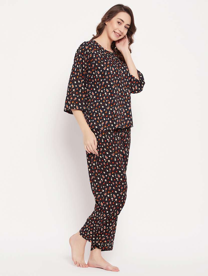 women printed shirt & full length trouser pyjama set - 20684037 -  Standard Image - 1