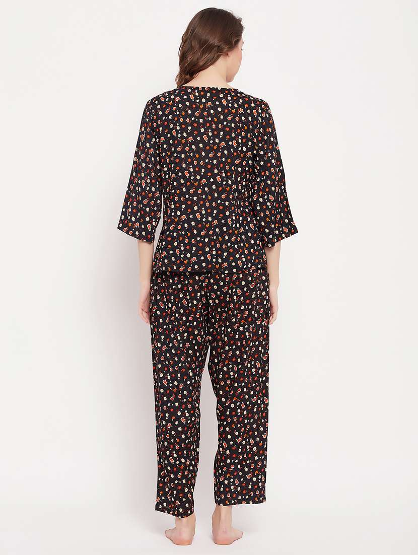 women printed shirt & full length trouser pyjama set - 20684037 -  Standard Image - 4