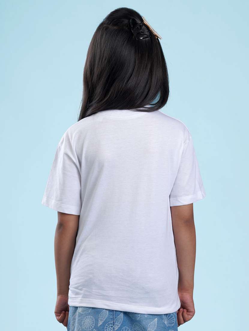 kids white chest print round neck t-shirt - 20684593 -  Standard Image - 1