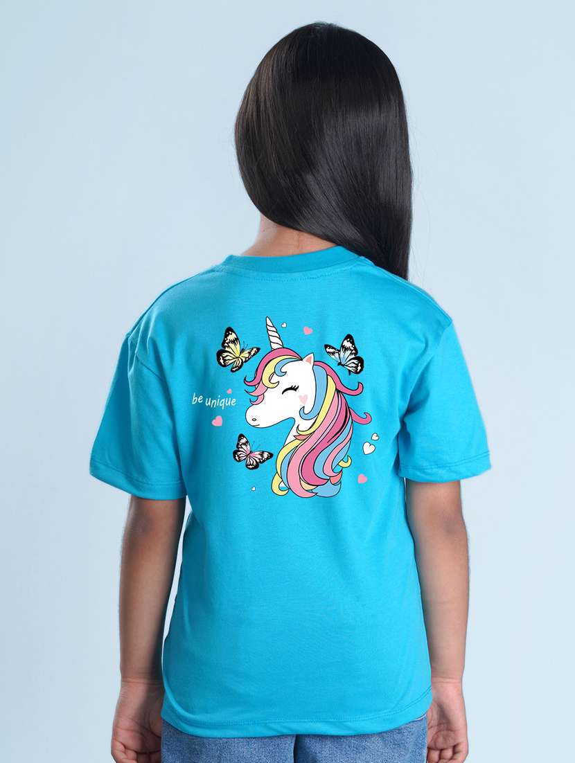 kids blue back print round neck t-shirt - 20684613 - Standard Image - 1
