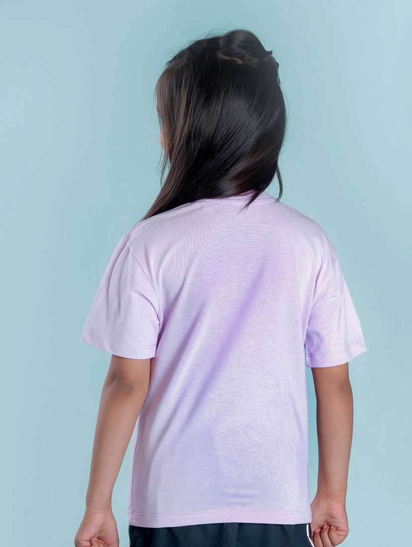 kids purple chest print round neck t-shirt - 20684662 - Standard Image - 1
