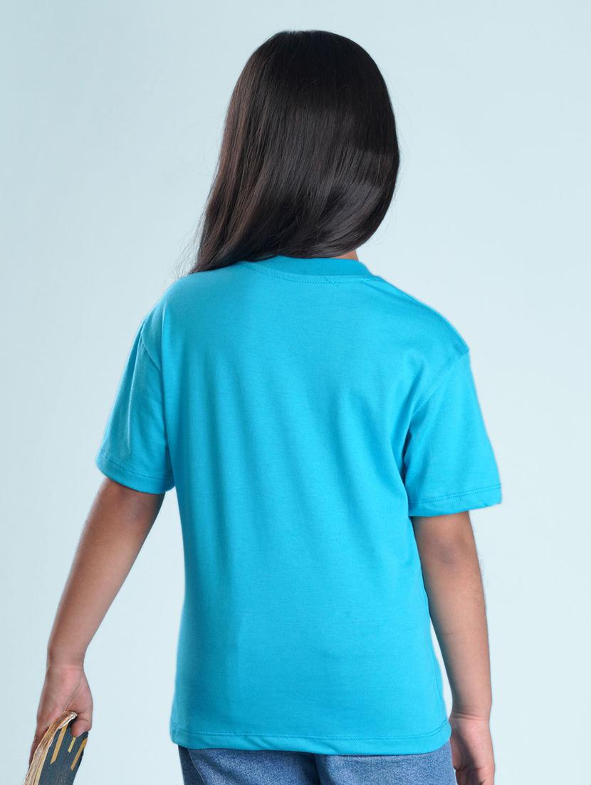 kids blue chest print round neck t-shirt - 20684670 - Standard Image - 1