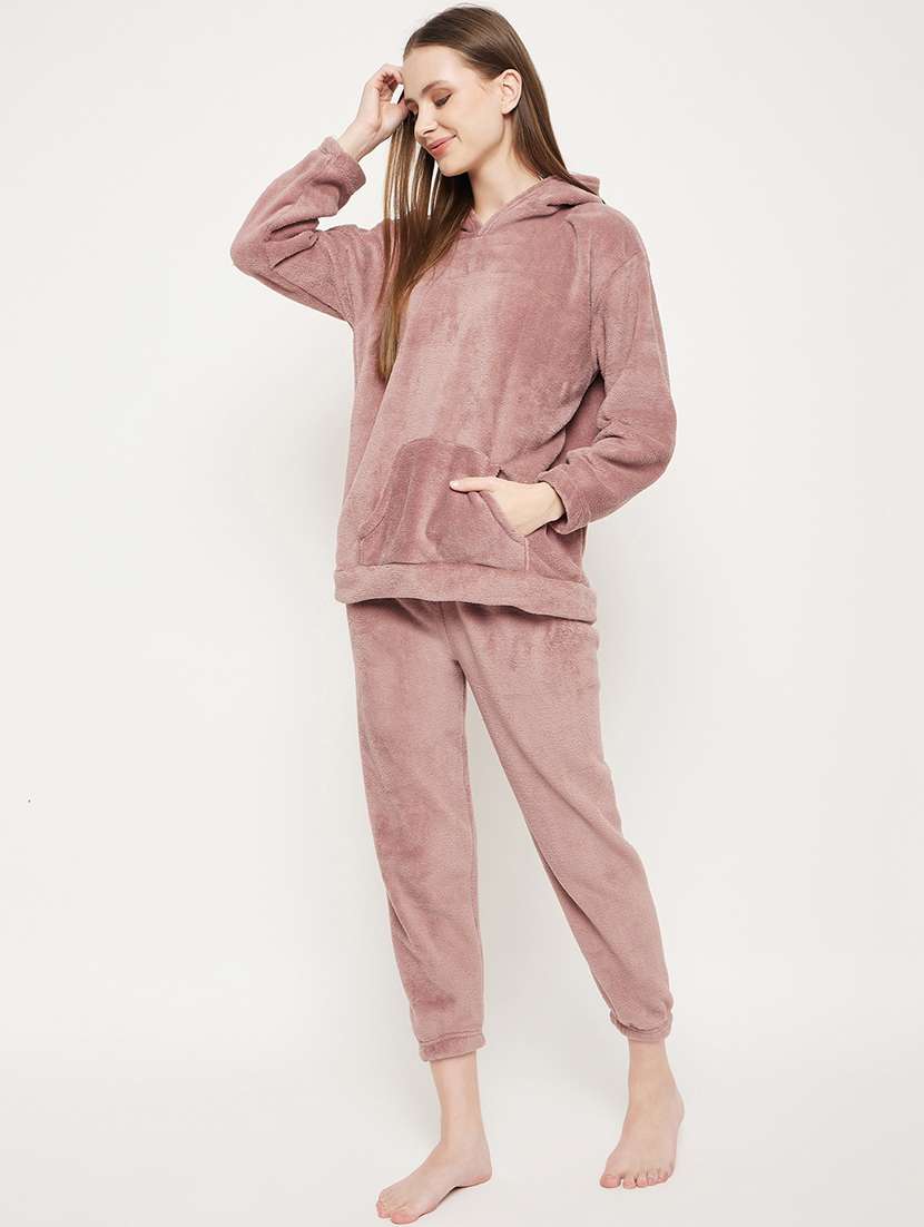 mauve solid pyjama set nightwear - 20685075 -  Standard Image - 1