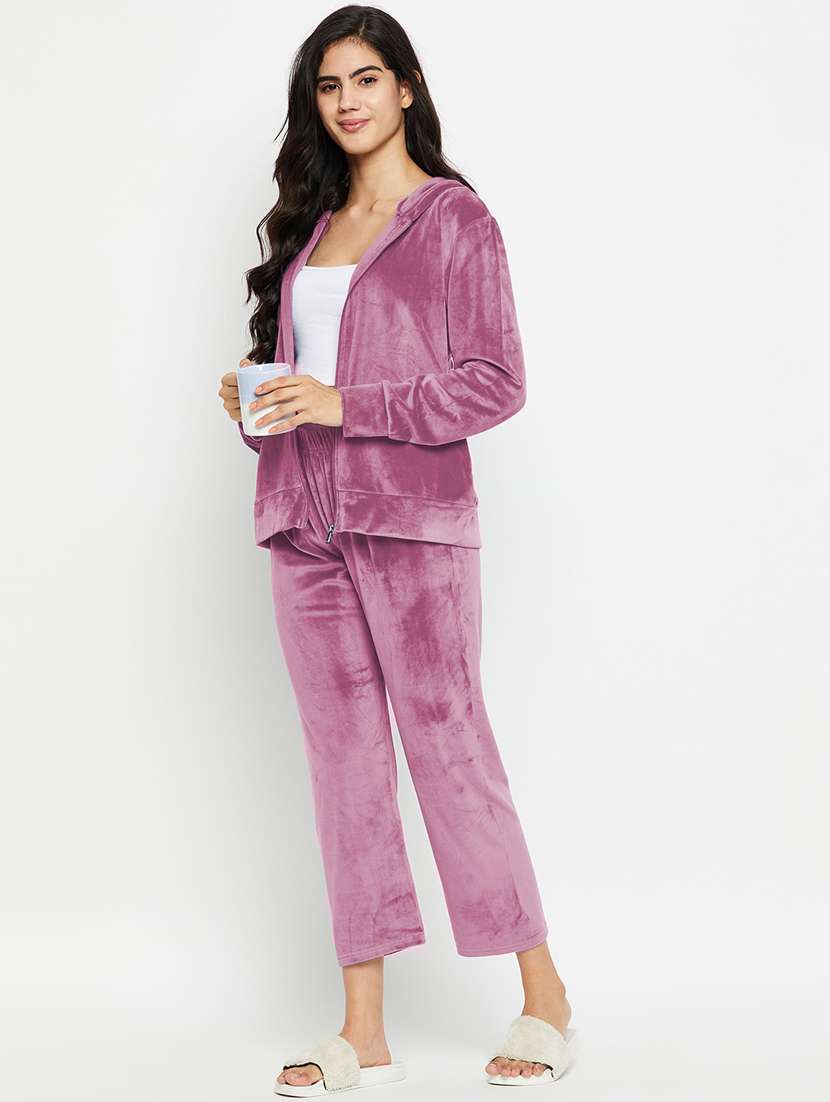 lavender solid pyjama set nightwear - 20685079 - Standard Image - 4