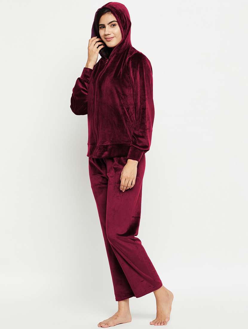 maroon solid pyjama set nightwear - 20685080 - Standard Image - 1