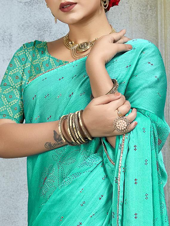 women green printed chiffon saree with blouse - 20685848 - Standard Image - 1