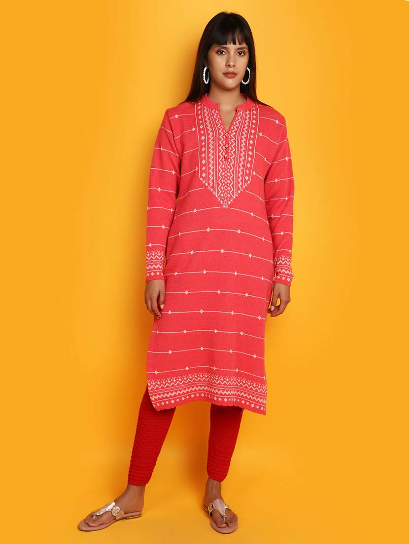 coral self design woolen kurta