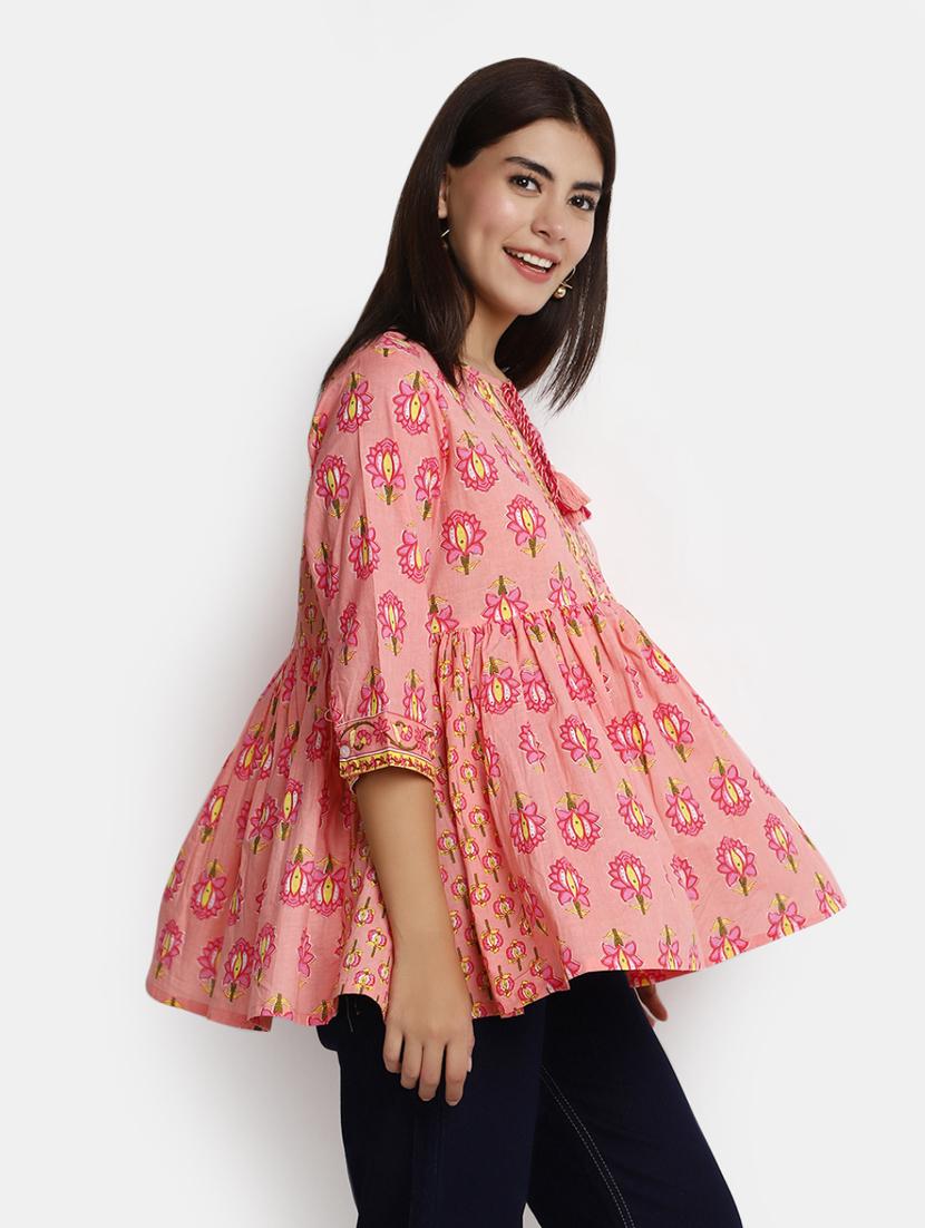 floral print cotton short kurti - 20686020 - Standard Image - 1
