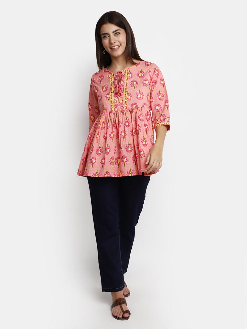 floral print cotton short kurti - 20686020 - Standard Image - 4