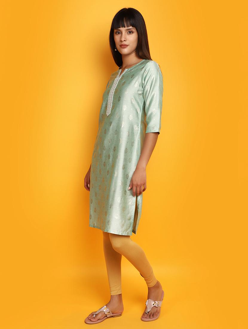 ai aqua three quarter sleeve straight kurta - 20686056 - Standard Image - 1