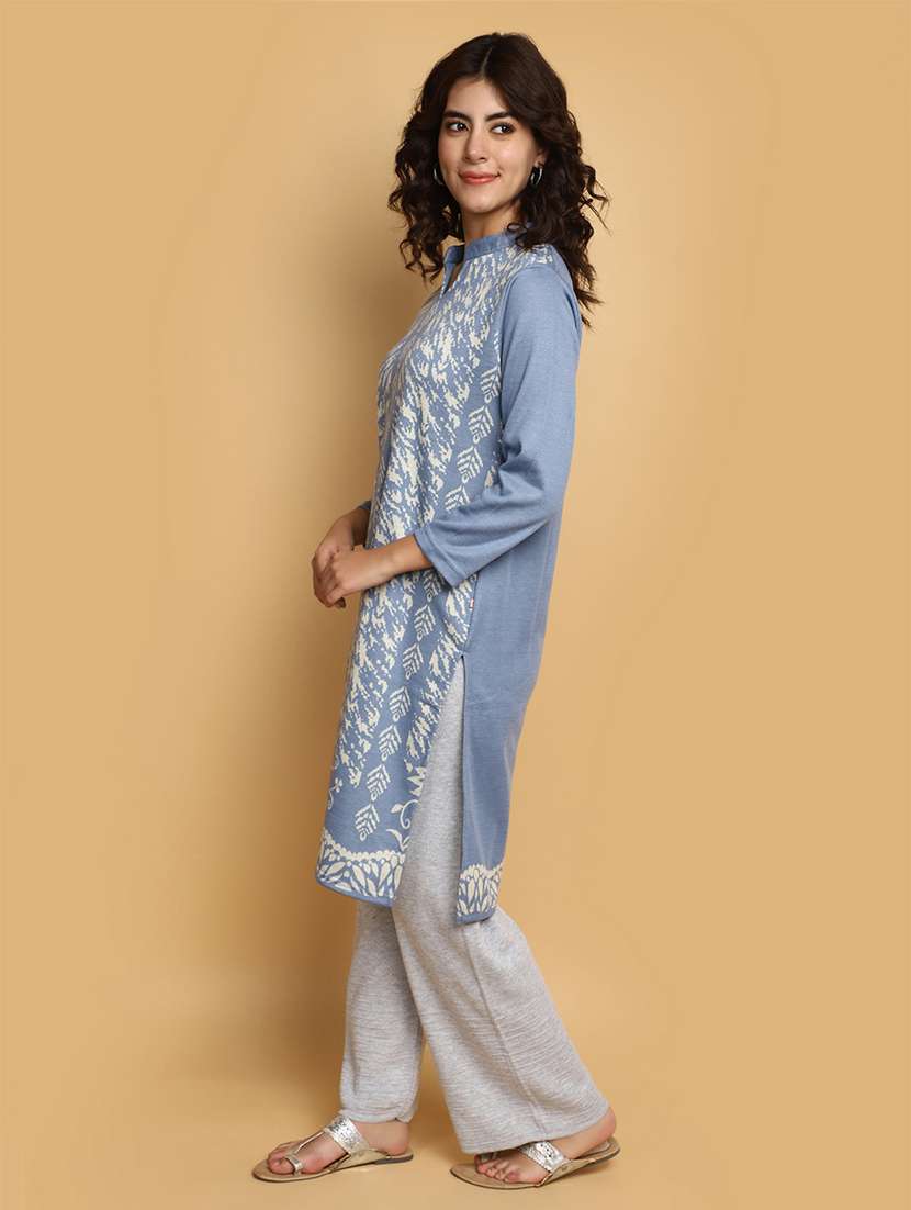 purist blue self design woolen kurta - 20686079 -  Standard Image - 1