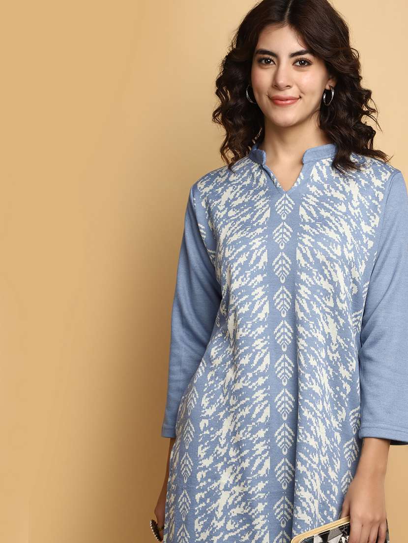 purist blue self design woolen kurta - 20686079 -  Standard Image - 4