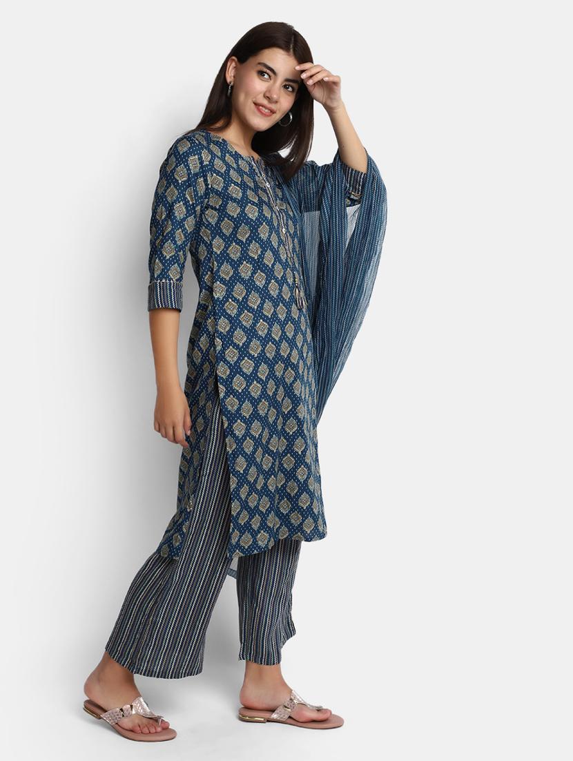 women blue kurta palazzo set with dupatta - 20686097 -  Standard Image - 1