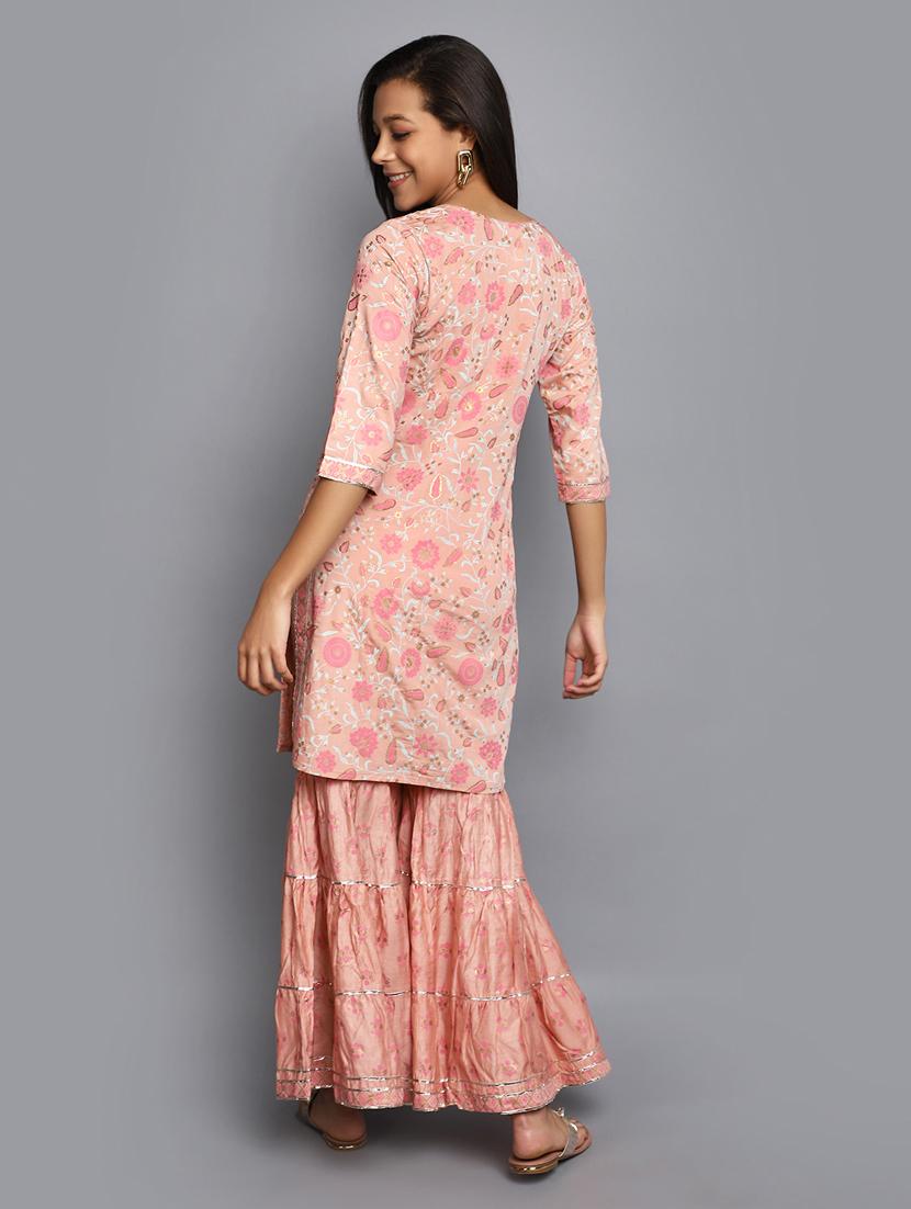 women peach notch neck kurta sharara set - 20686102 - Standard Image - 1