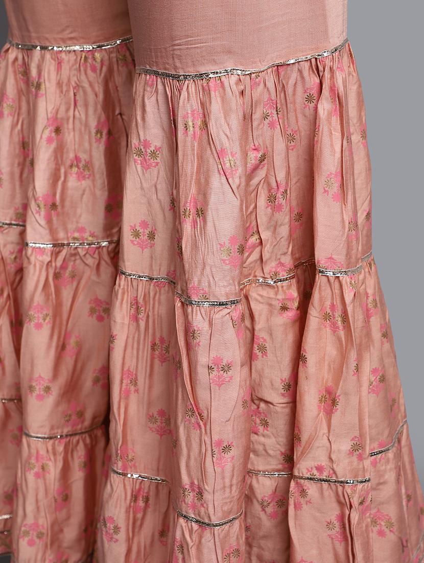 women peach notch neck kurta sharara set - 20686102 - Standard Image - 4