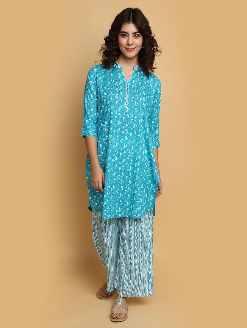 women paisley mandarin neck kurta palazzo set