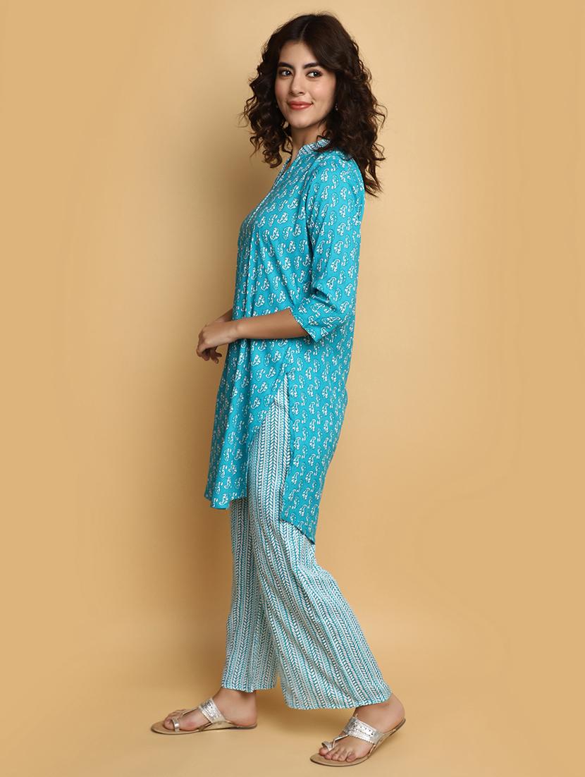 women paisley mandarin neck kurta palazzo set - 20686103 -  Standard Image - 1