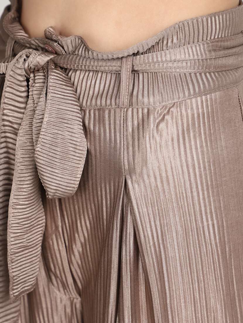 women brown self design detailed wide leg trouser - 20686116 -  Standard Image - 4