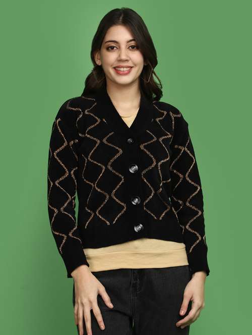 women self designed long sleeves cardigan - 20686155 -  Standard Image - 0