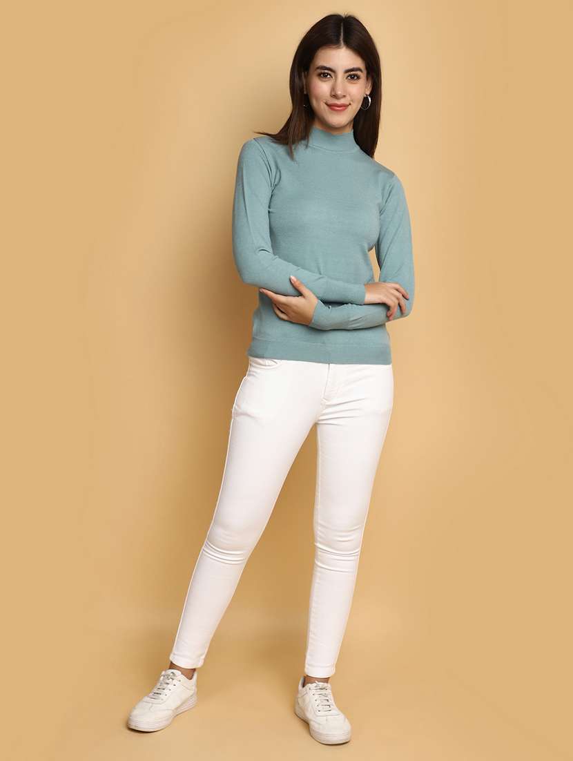 women solid high neck pullover - 20686159 -  Standard Image - 4