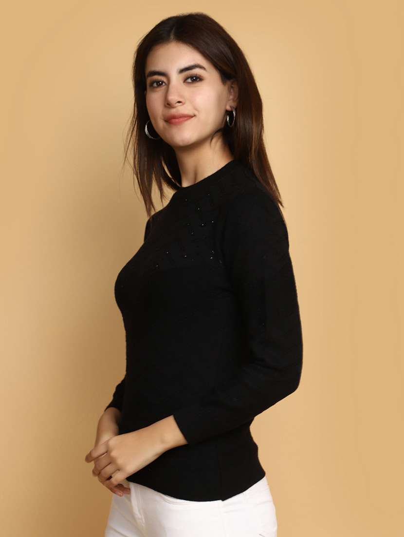 women solid embellished pullover - 20686162 - Standard Image - 1