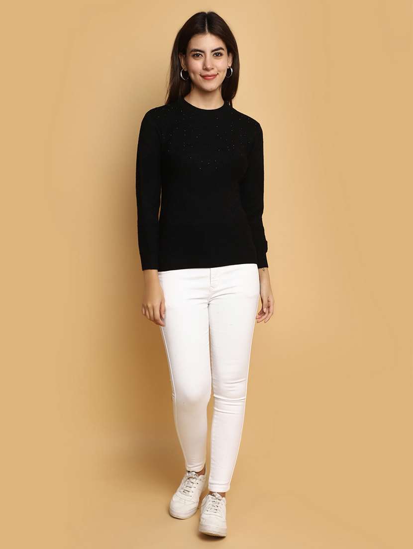 women solid embellished pullover - 20686162 - Standard Image - 4