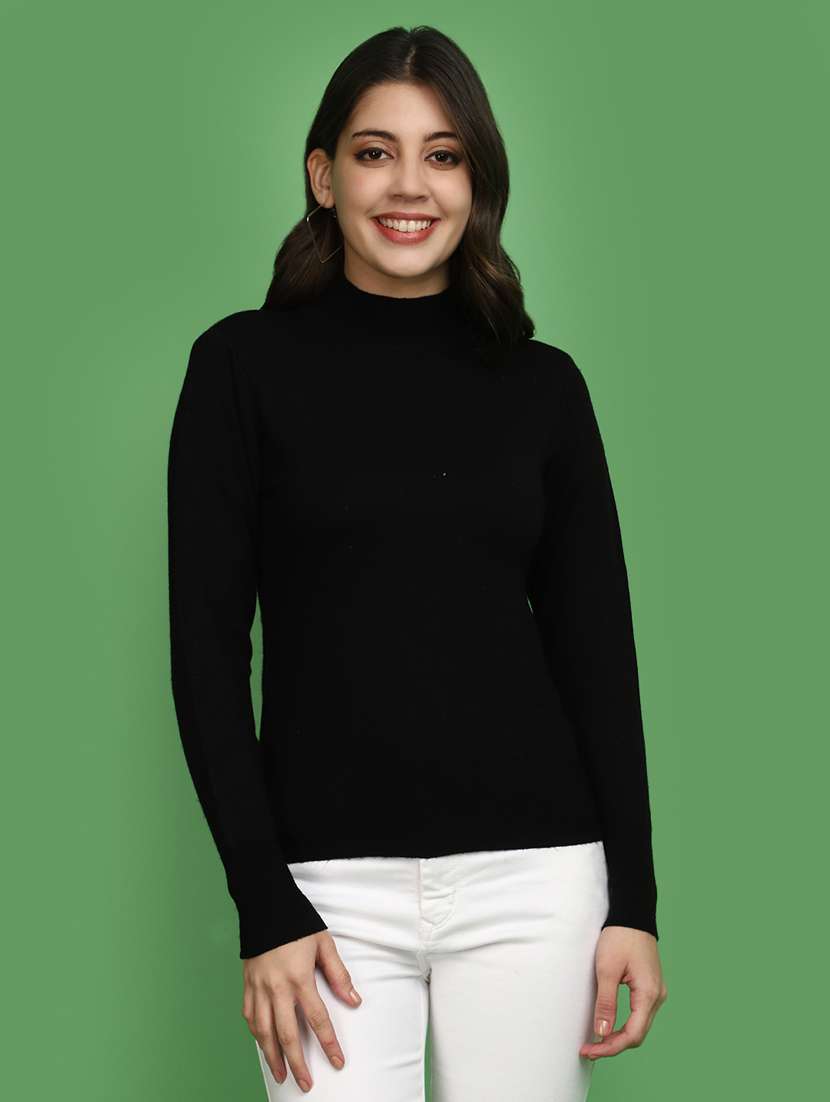 women solid mock neck pullover