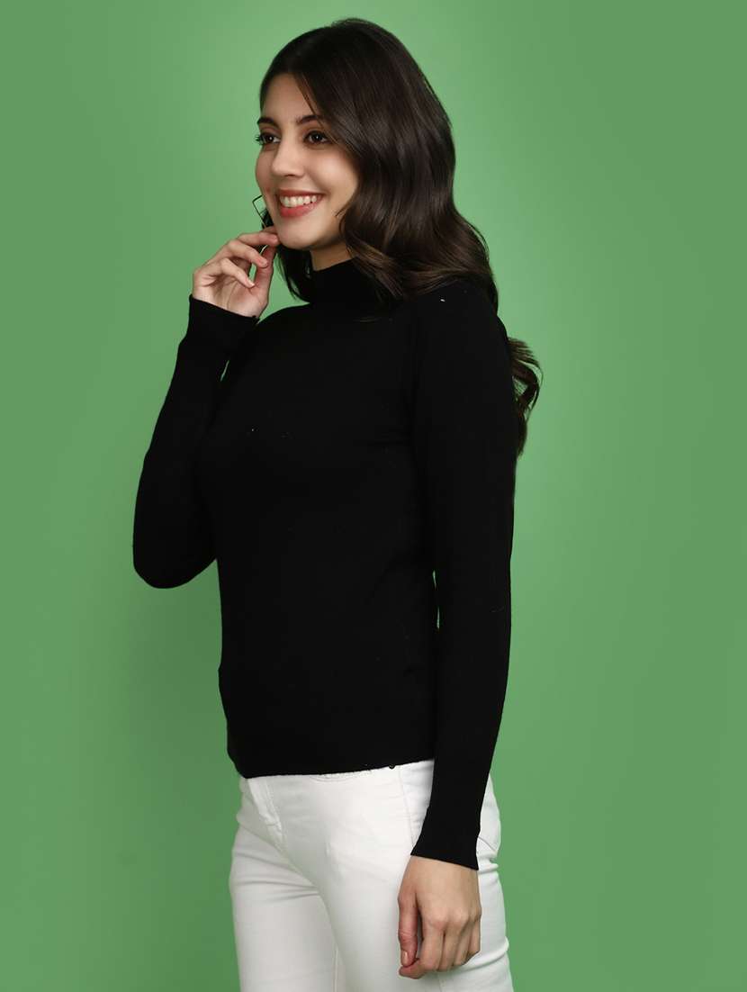 women solid mock neck pullover - 20686192 -  Standard Image - 1