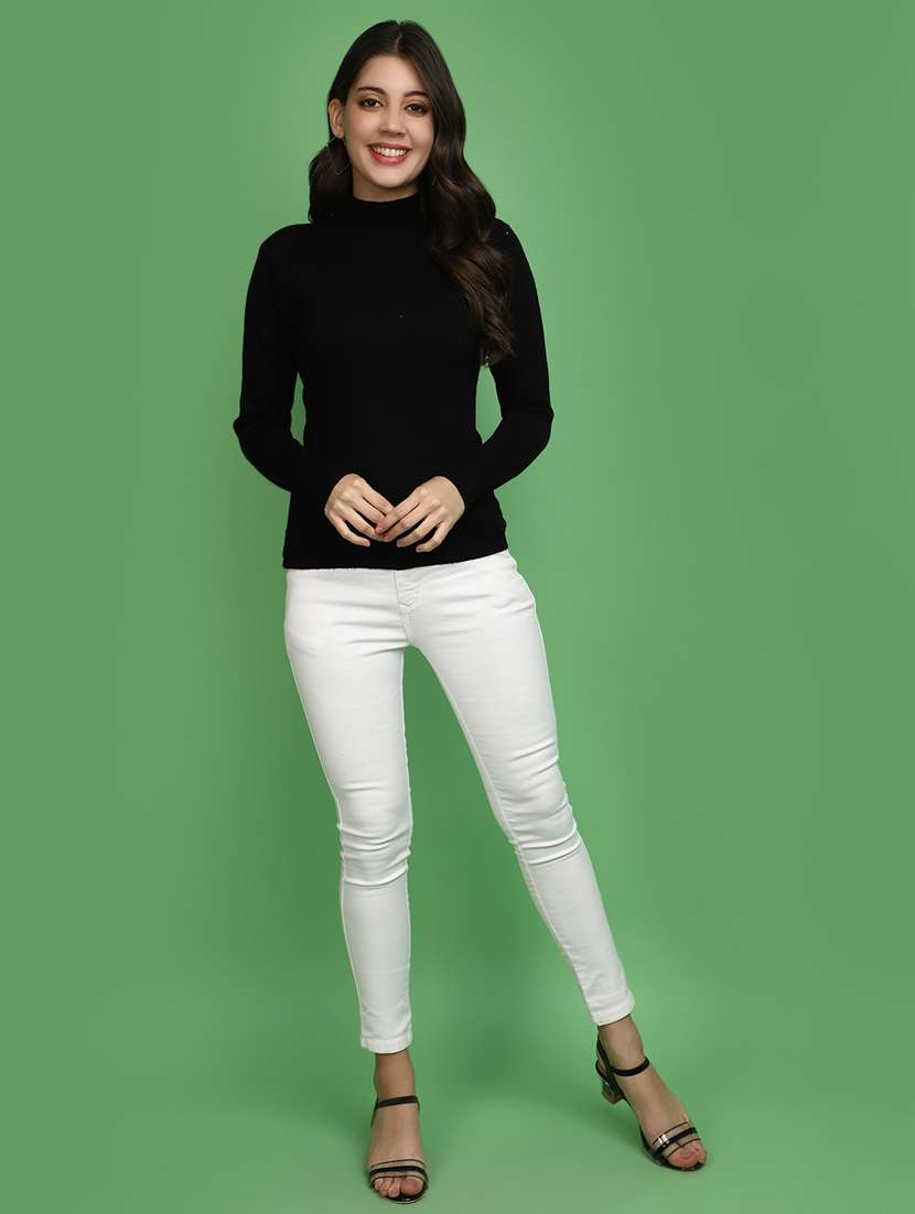 women solid mock neck pullover - 20686192 -  Standard Image - 4