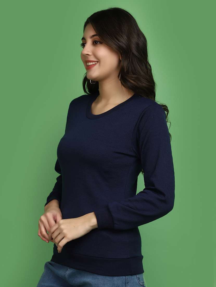 women solid long sleeves pullover - 20686195 - Standard Image - 1