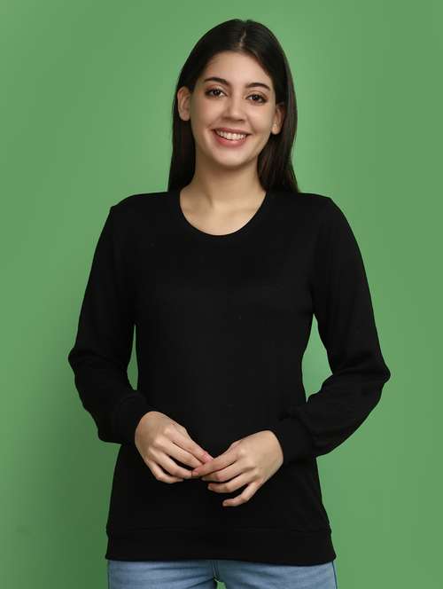 women solid long sleeves pullover - 20686197 - Standard Image - 0