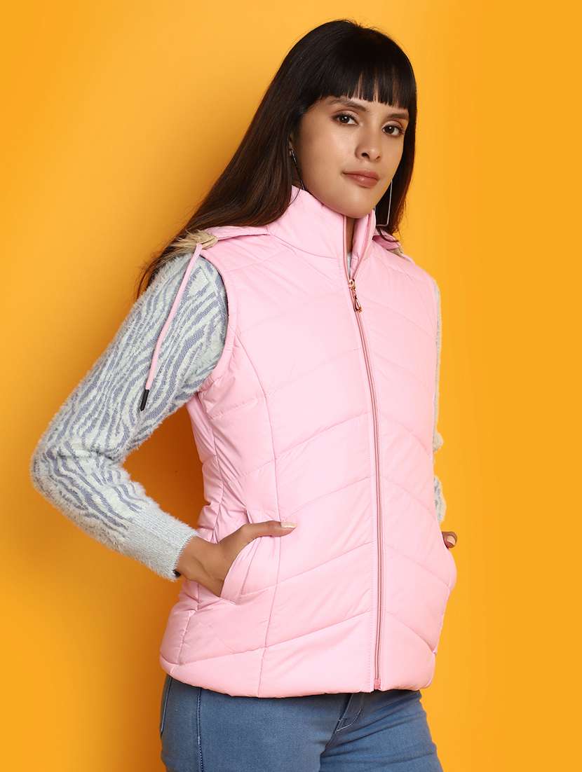 women solid sleeveless bomber jacket - 20686202 -  Standard Image - 1