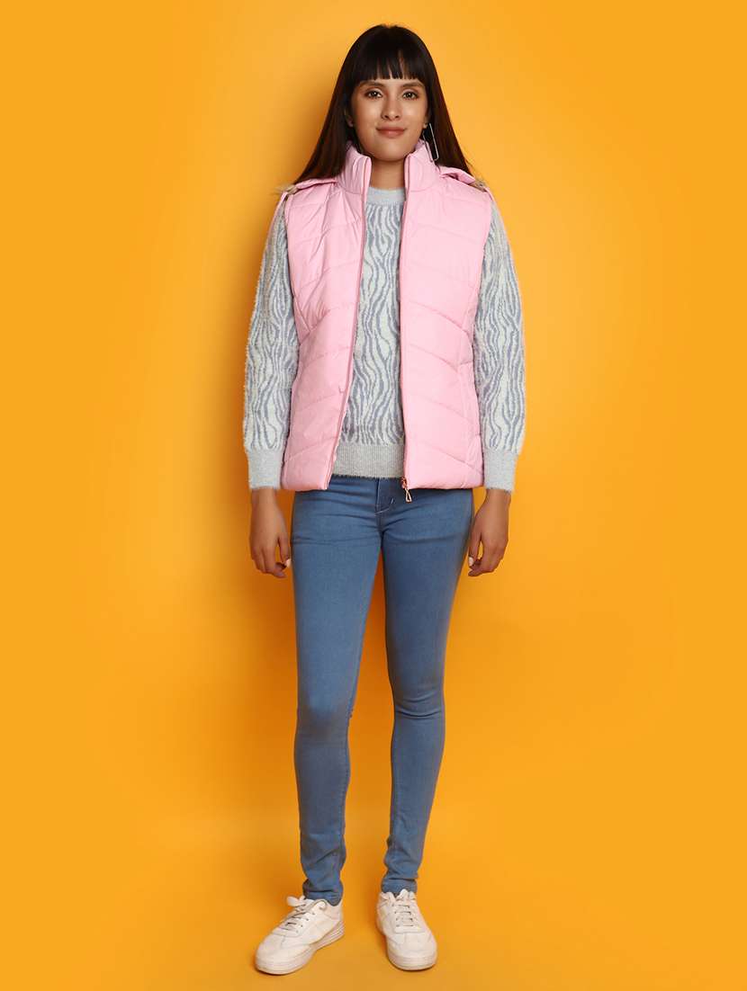 women solid sleeveless bomber jacket - 20686202 -  Standard Image - 4