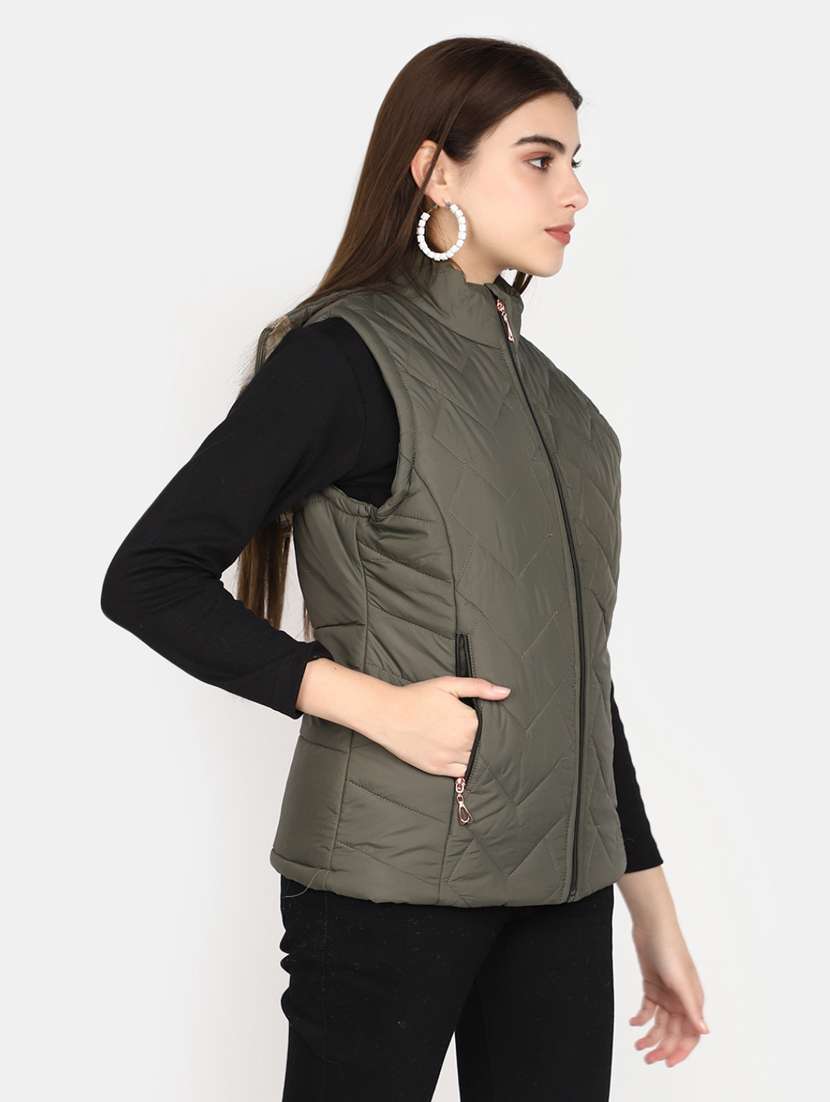 women solid sleeveless bomber jacket - 20686203 -  Standard Image - 1