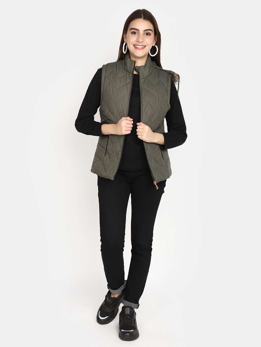 women solid sleeveless bomber jacket - 20686203 -  Standard Image - 4