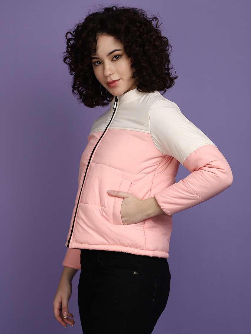 women solid stand collar bomber jacket - 20686210 -  Standard Image - 1