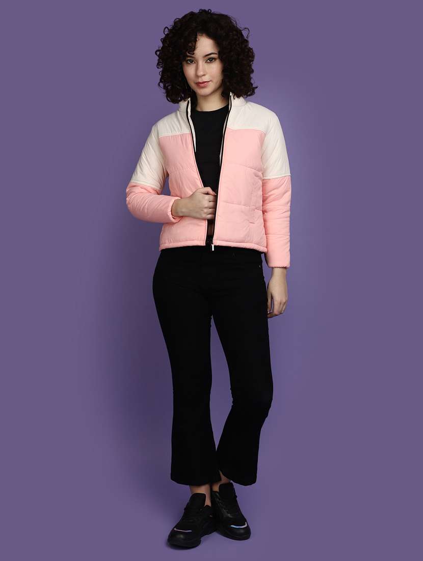 women solid stand collar bomber jacket - 20686210 -  Standard Image - 4