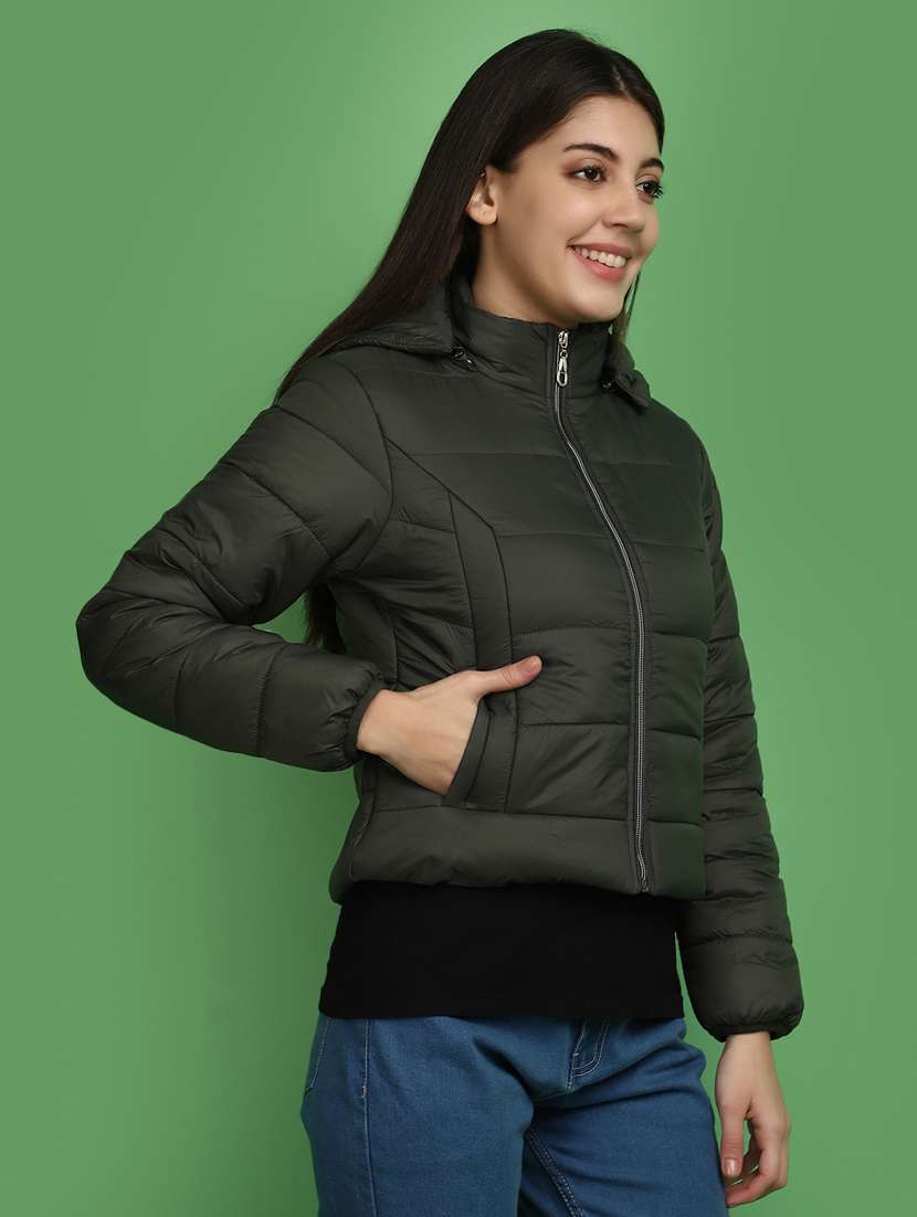women solid hooded bomber jacket - 20686217 -  Standard Image - 1