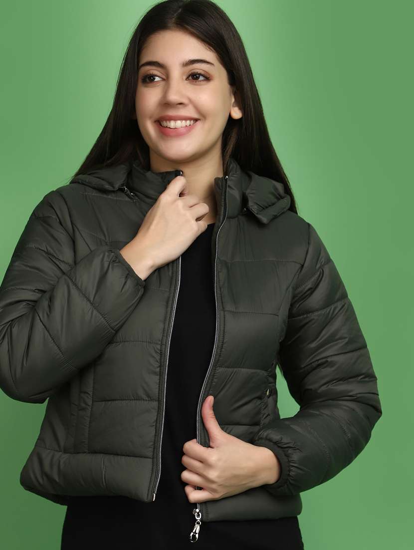 women solid hooded bomber jacket - 20686217 -  Standard Image - 4