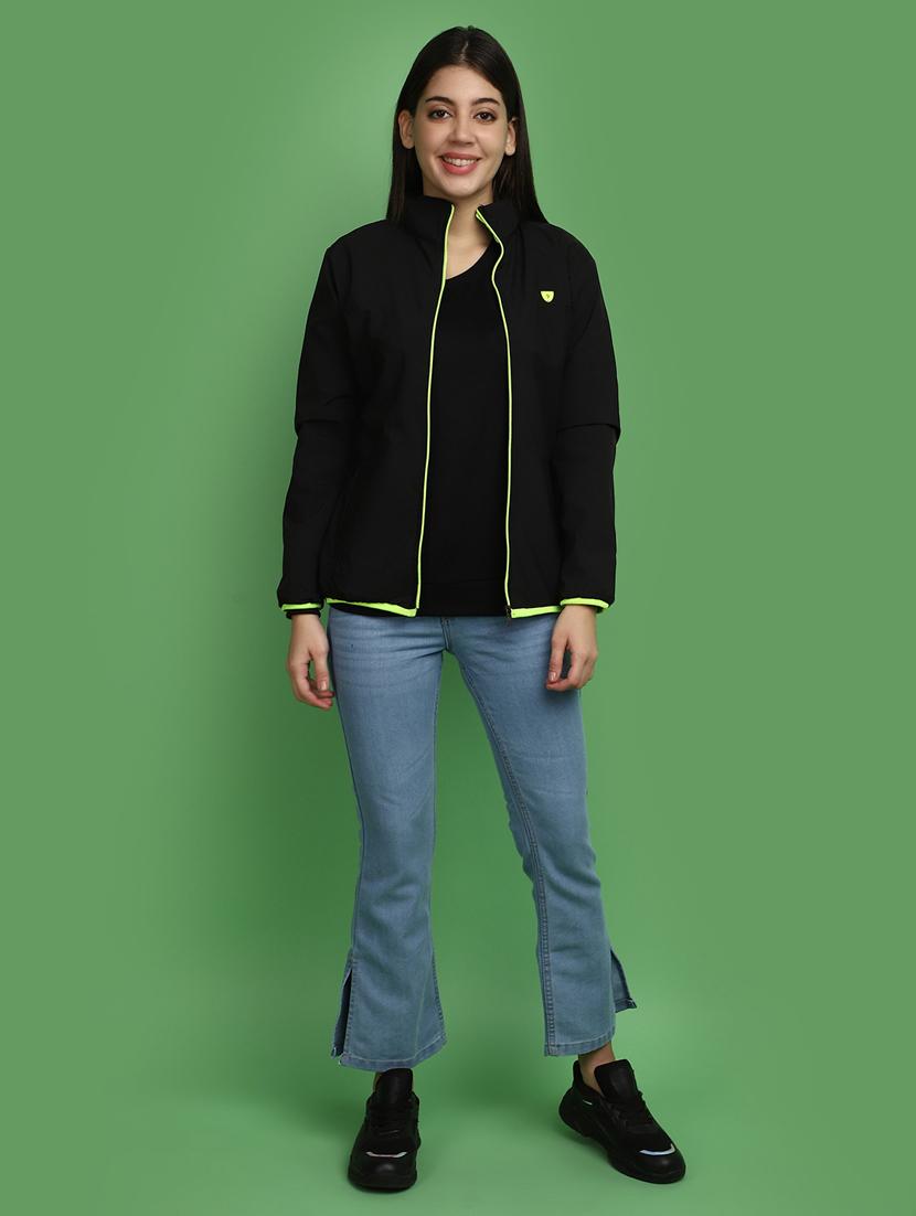 women solid stand collar windcheater - 20686229 - Standard Image - 4