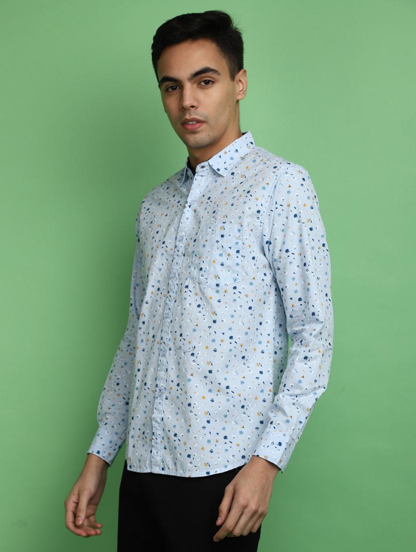 blue floral printed casual shirt - 20686243 - Standard Image - 1
