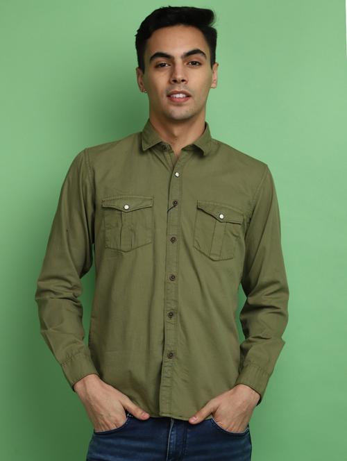 olive cotton casual shirt - 20686248 -  Standard Image - 0