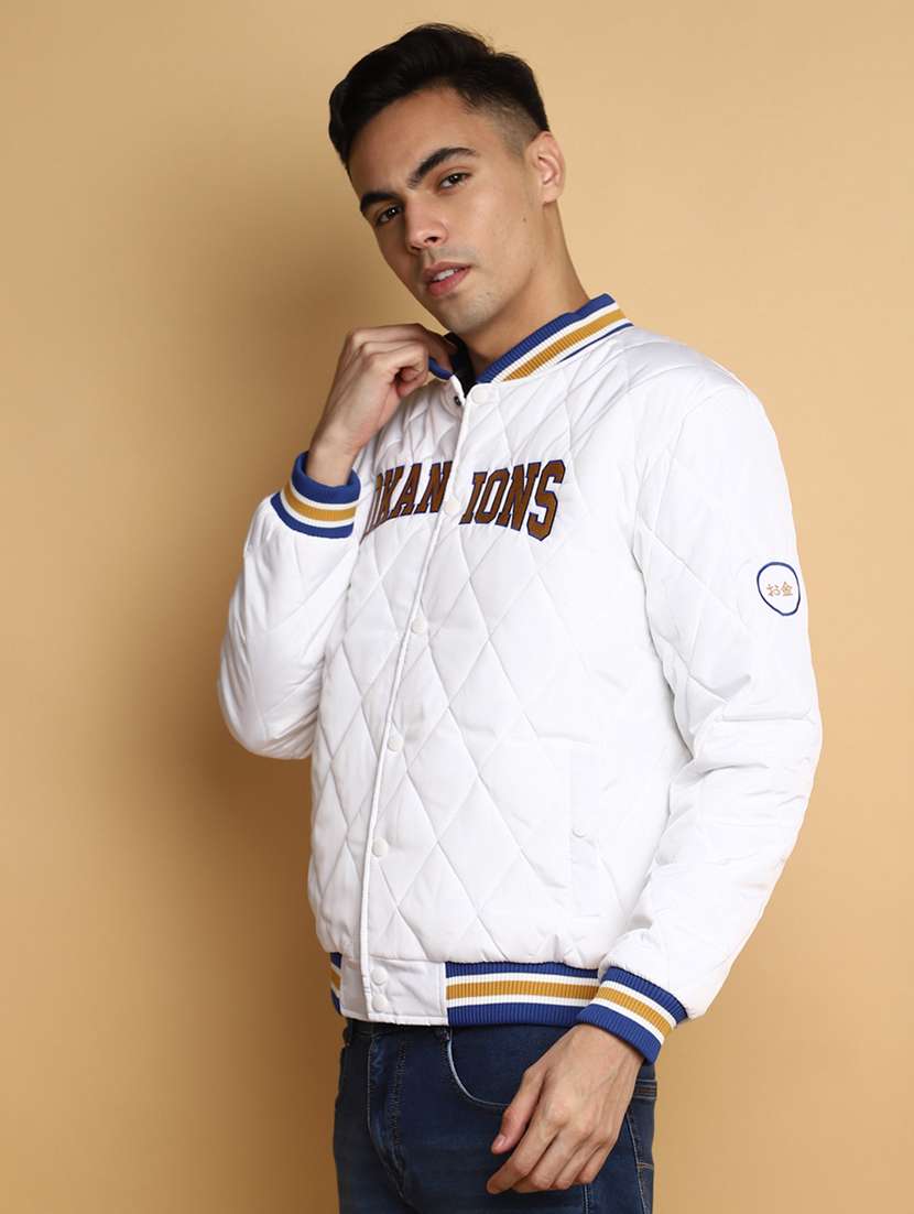 white embroidery detailed quilted casual jacket - 20686267 -  Standard Image - 1