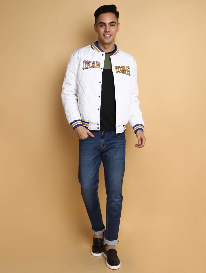 white embroidery detailed quilted casual jacket - 20686267 -  Standard Image - 4