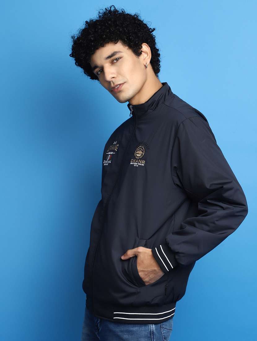 men blue color block reversible bomber jacket - 20686275 -  Standard Image - 1