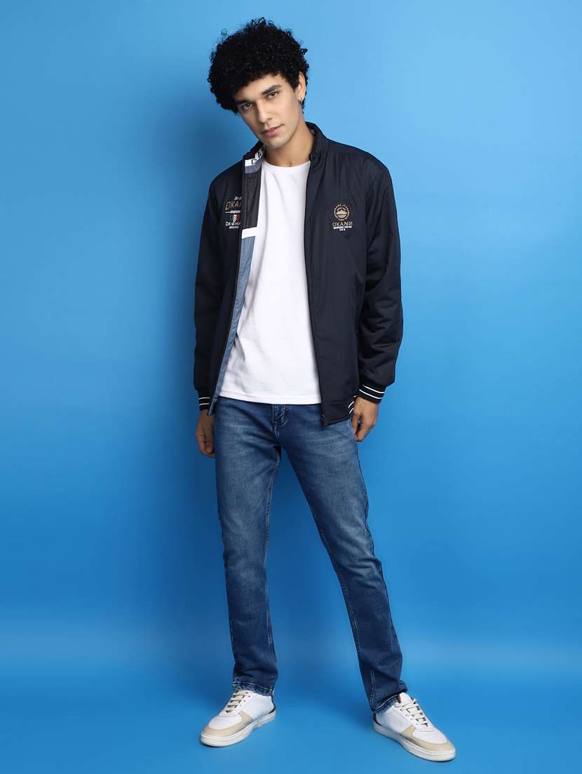 men blue color block reversible bomber jacket - 20686275 -  Standard Image - 4